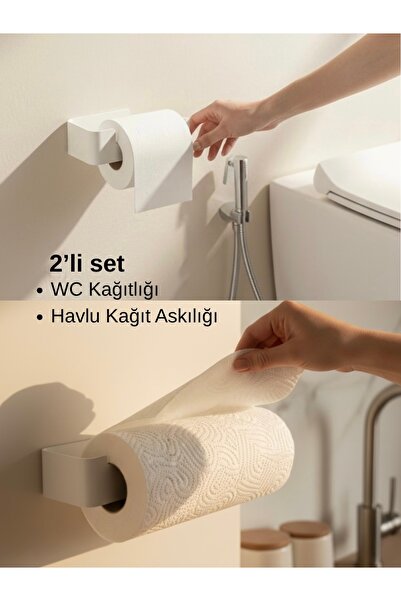 Form Design Yapışkanlı Tuvalet Kağıdı Askılığı & Havluluk 2’li Set – Delmeden...