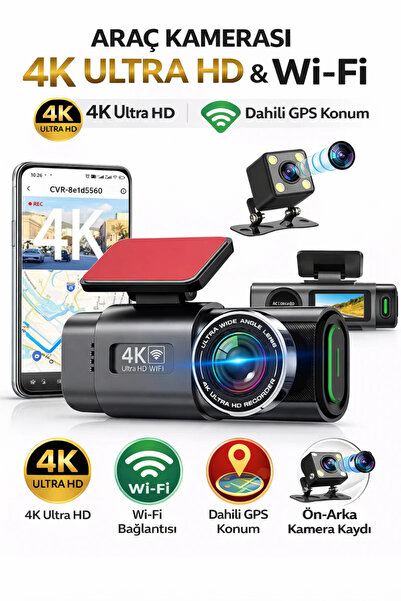 SONREİR 4K Araç Kamerası Çift Lens Ön-Arka - Wi-Fi GPS Park Modu Gece Görüşlü...