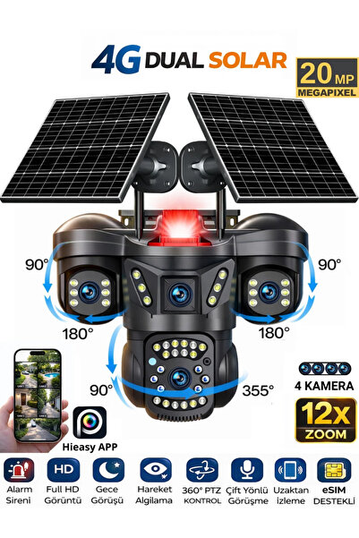SONREİR AUREX ONE 4 Kameralı 4G Sim Kartlı Solar Güvenlik Kamerası 2 Güneş Pa...