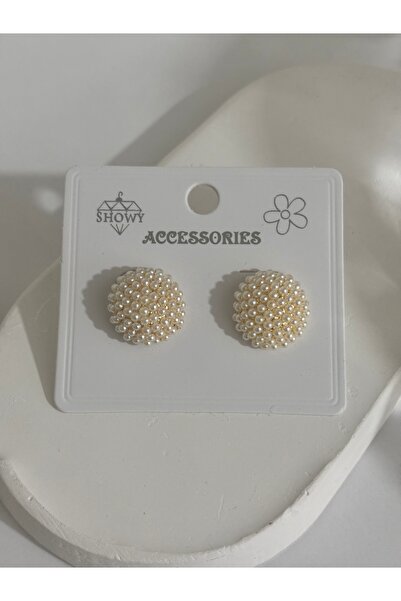 MODAMİRA AKSESUAR أقراط على شكل كرة من اللؤلؤ بتصميم عتيق مطلية بالذهب