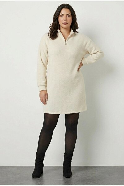 Stil Diva Rochie crem din Lycra cu fermoar, mărime mare 303967