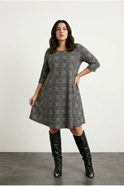 Stil Diva Μεγάλο μέγεθος μισό μανίκι με λαιμόκοψη και τσέπη ασύμμετρο φόρεμα ...