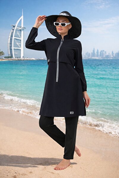 MAG FASHİON Paraşüt Kumaş Siyah Tesettür Mayo Tam Kapalı Tesettür Mayo Büyük ...