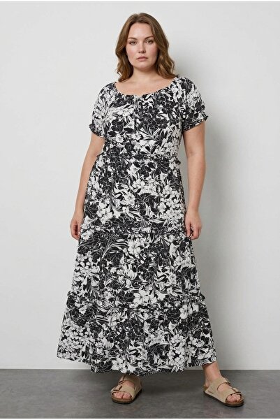 Stil Diva Plus Size Gathered Collar, Elastic Waist, Long Lycra Viscose Dress ...