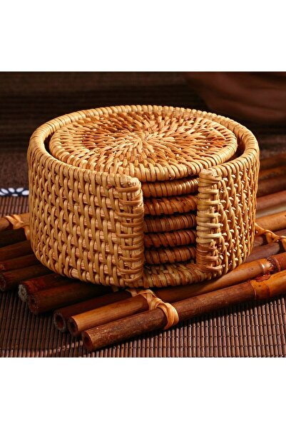 Renesse Home مجموعة من 6 قطع من قواعد الأكواب المصنوعة يدويًا من الخيزران الط...