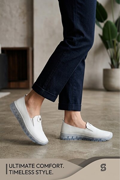 Voyager حذاء فوييجر نسائي كاجوال من الجلد الطبيعي باللون الأبيض - مطاطي - كاج...