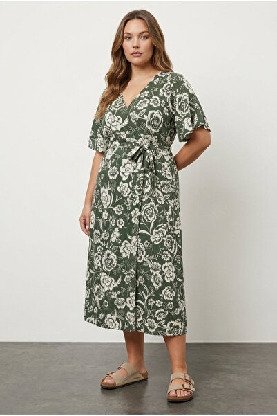 Stil Diva Plus Size Short Sleeve V-Neck Belted Wrap Lycra Dress 137988