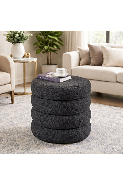 elissa home Bukle Puf , İthal Peluş Kumaş , 4 Boum , Bej Rengi