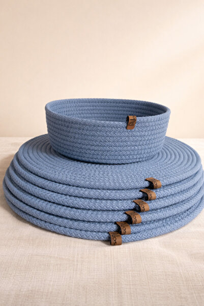 Naspar 6 قطع من الأواني الزرقاء النيلي وسلة واحدة / خدمة أمريكية ومستلزمات ال...