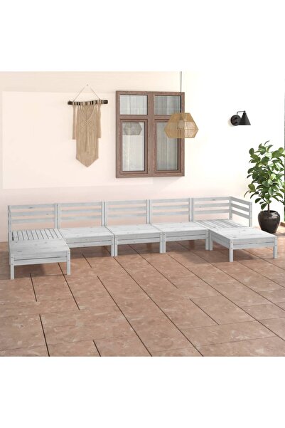 Concept Set mobilier de grădină, 7 piese, alb, lemn masiv de pin