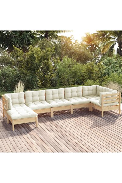 Concept Set mobilier grădină cu perne crem, 7 piese, lemn masiv de pin