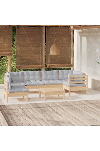 Concept Set mobilier grădină cu perne gri, 7 piese, lemn masiv pin