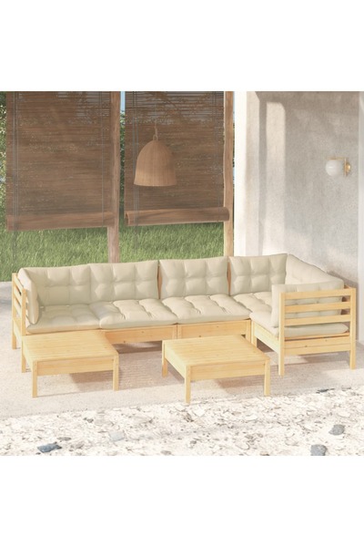 Concept Set mobilier grădină cu perne crem, 7 piese, lemn masiv de pin