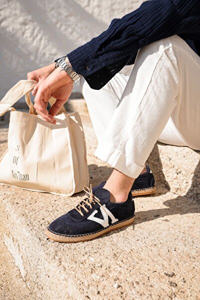 no7man Zakintos genuine leather navy blue espadrille