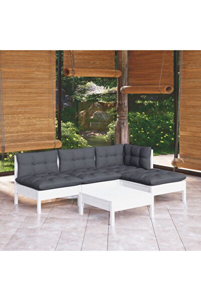 Concept Set mobilier de grădină cu perne, 5 piese, alb, lemn de pin