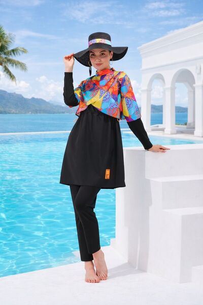 MAG FASHİON Omuzda Pile Detaylı 3 Parça Tesettür Mayo Tam Kapalı Mayo Büyük B...