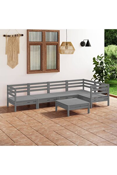 Concept Set mobilier de grădină, 6 piese, gri, lemn masiv de pin