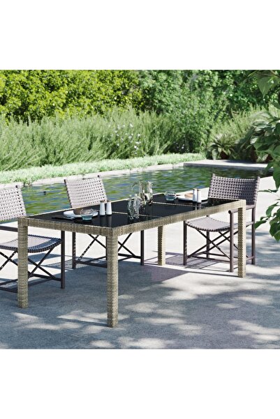 Concept Masă de grădină,gri,190x90x75cm sticlă securizată și poliratan