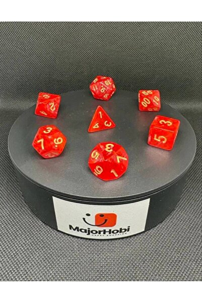 Major Hobi DND FRP 7’li Zar Seti – Sedefli Kırmızı Dungeons & Dragons Masaüst...