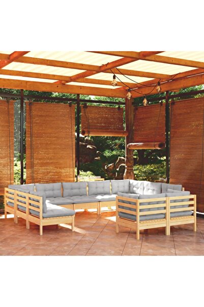 Concept Set mobilier grădină cu perne, 11 piese, gri, lemn masiv pin