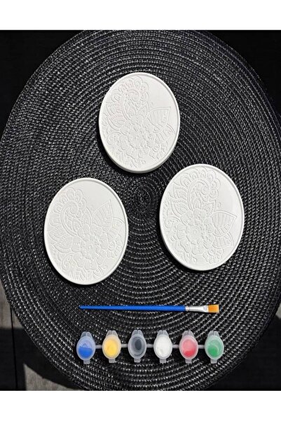 Major Hobi Taş Tozu Mandala Bardak Altlığı Boyama Seti 3’lü – 6 Renk Boya & F...