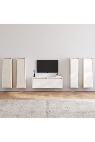 Concept Comode TV, 5 buc., alb, lemn masiv de pin