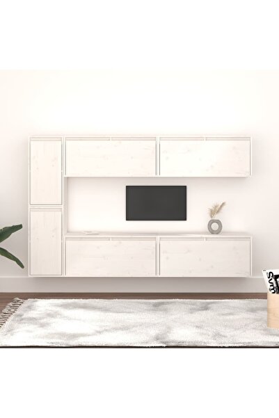 Concept Comode TV, alb, 6 buc., lemn masiv de pin