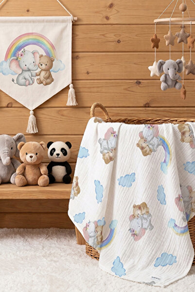 WSENDA 100% Cotton 4-Layer Special Woven Muslin Patterned Baby Blanket Si