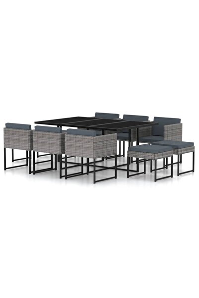Concept Set mobilier de grădină cu perne, 11 piese, gri, poliratan