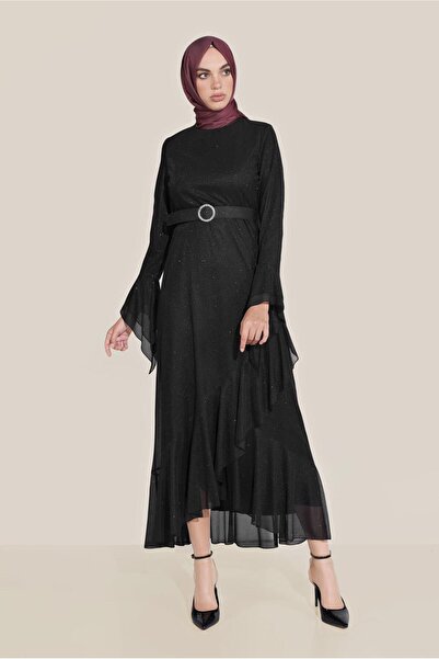 Alvina فستان مطوي بأكمام البوق مع حزام 40773