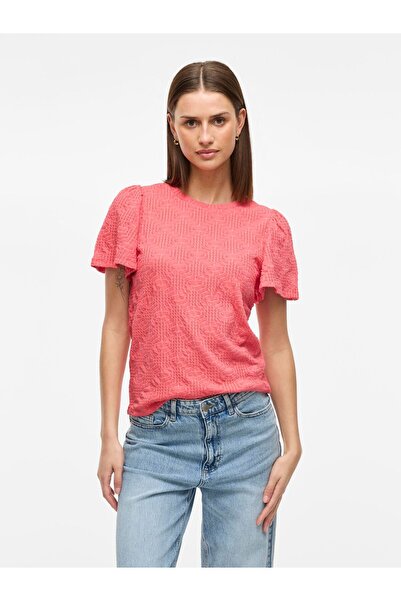 VILA Oberteil mit kurzen Ärmeln Rundhals