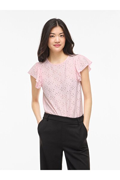 VILA Oberteil mit kurzen Ärmeln VIKAWA Rundhals