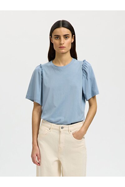 SELECTED T-Shirt Gerüschtes Baumwoll