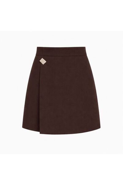 Vybe Collection Kadın Kahverengi Gold Toka Detaylı Şort Etek