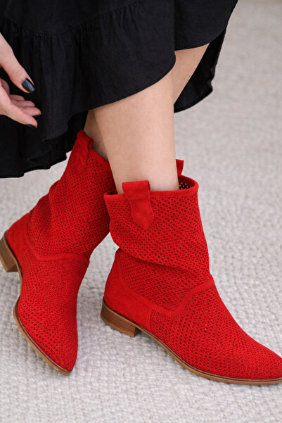 POTEEN Cizme de vară cu toc scurt perforate pentru femei Ptc Devine piele înt...