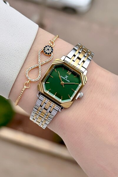 Daniel Klein Gold Metallic Green Color 2 Years Warranty 23 mm Square Women Wr...
