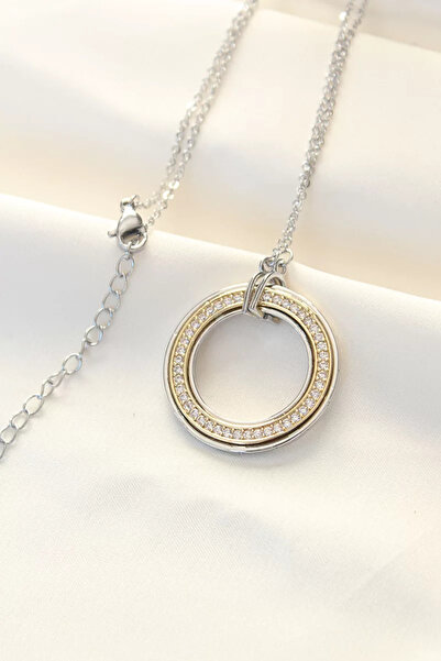 Skygo قلادة تيفاني مزدوجة اللون من حجر الزركون الفولاذي 316L - TJ-BKO8503