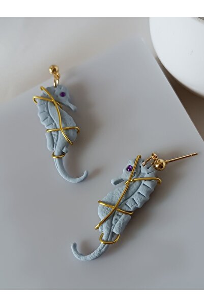 La fee aksesuar Lila Denizatı Altın Kaplama Özel Tasarım El Yapımı Polimer Ki...