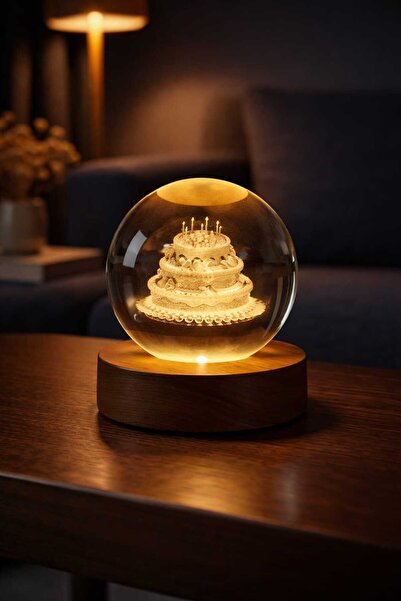 Yaratıcı sanatlar atölyesi Kristal Küre LED Işıklı USB Ahşap Tabanlı 3D Ev Of...