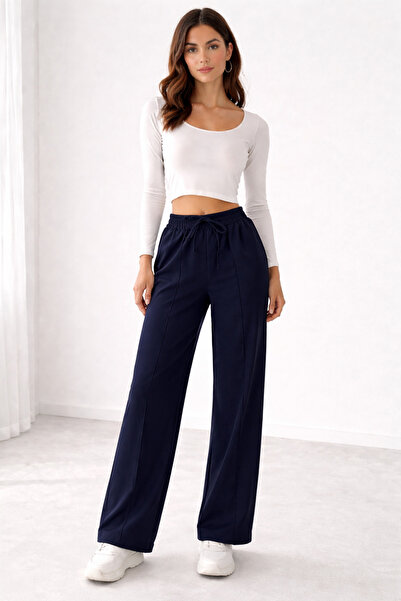 Maison La Femme Γυναικείο παντελόνι Palazzo με ελαστική μέση και τσέπες