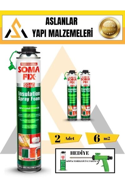 Somafix Poliüretan Termal Isı Ve Ses Yalıtım Sprey Köpük (2 ADET) Tabanca Ve ...