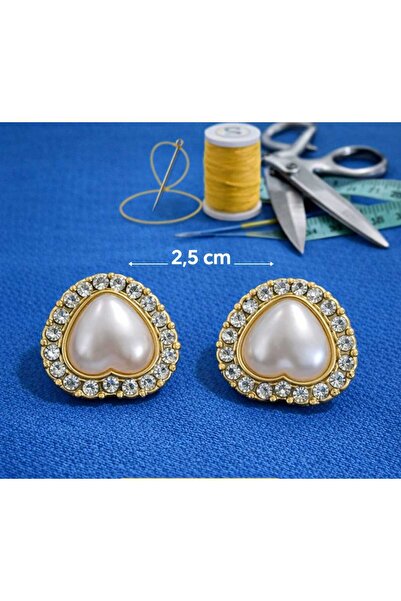 Beyna KALP KRİSTAL TAŞLI  VE İNCİLİ METALİZE  DÜĞME 2,5 CM 1 PAKET 4 ADET