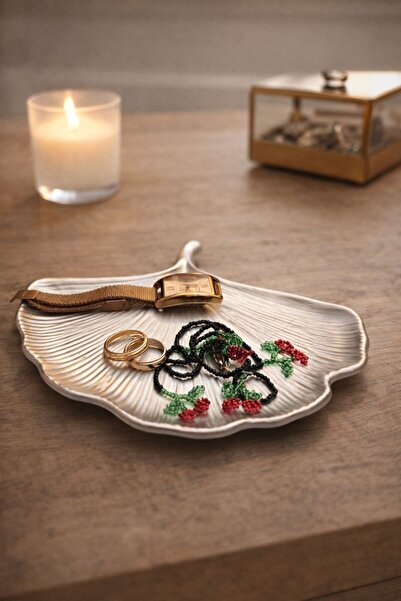 Lydia Accessory Metalik Gümüş Renk Yelpaze Yaprak Dekoratif Tepsi – Modern Ma...