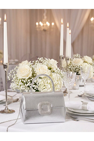 Çanta Trend Women's Silver Patent Leather Handle Detailed Chain Strap Evening...