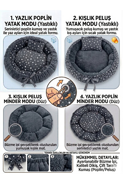 Patiderm Çift Taraflı Kedi & Köpek Yatağı Ispanyol Model - Gri