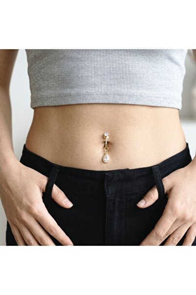 Heppii Deliksiz Zirkon Damla Sallantılı Sıkıştırma Klipsli Göbek Piercingi Be...