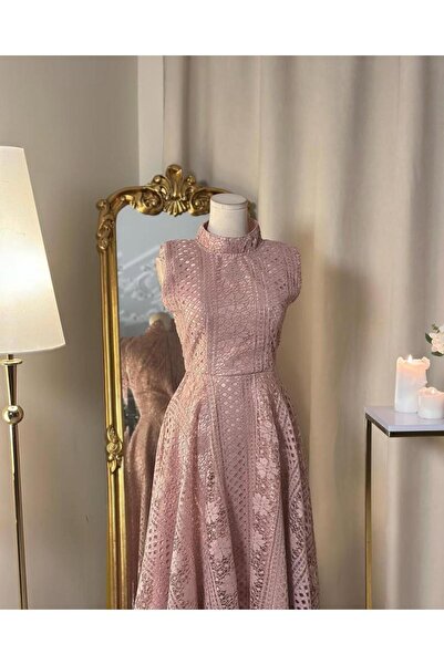 vanus fashion 5658 -فستان وردي بلمسة كلاسيكية راقية