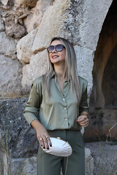 bytugcekaya Çağla Yeşili Uzun Kollu Saten Gömlek