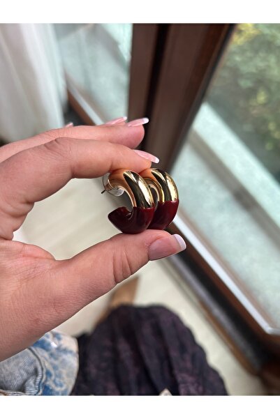 BusradanDesign Burgundy and Gold Color Detail Ring Plate Earrings