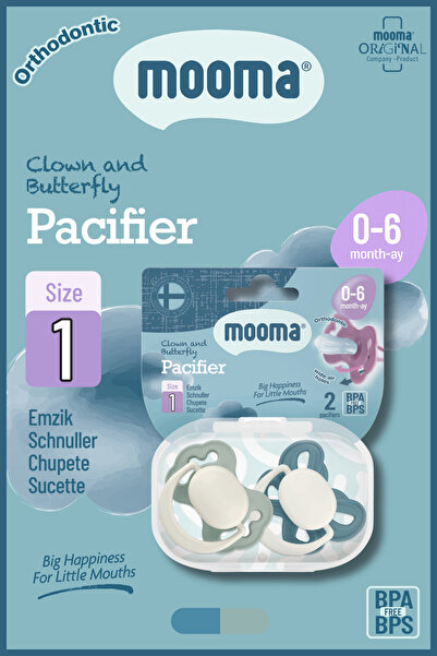 MOOMA Clown & Butterfly Silikon Emzik 2’li No:1 (0–6 Ay) Ball Blue & River Gr...